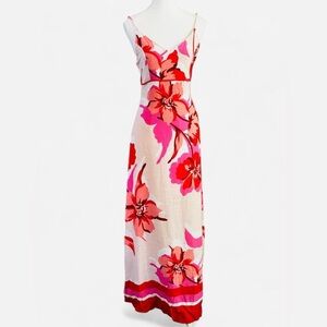 White Closet Elements Pink Floral Rayon Linen Maxi Dress Size S